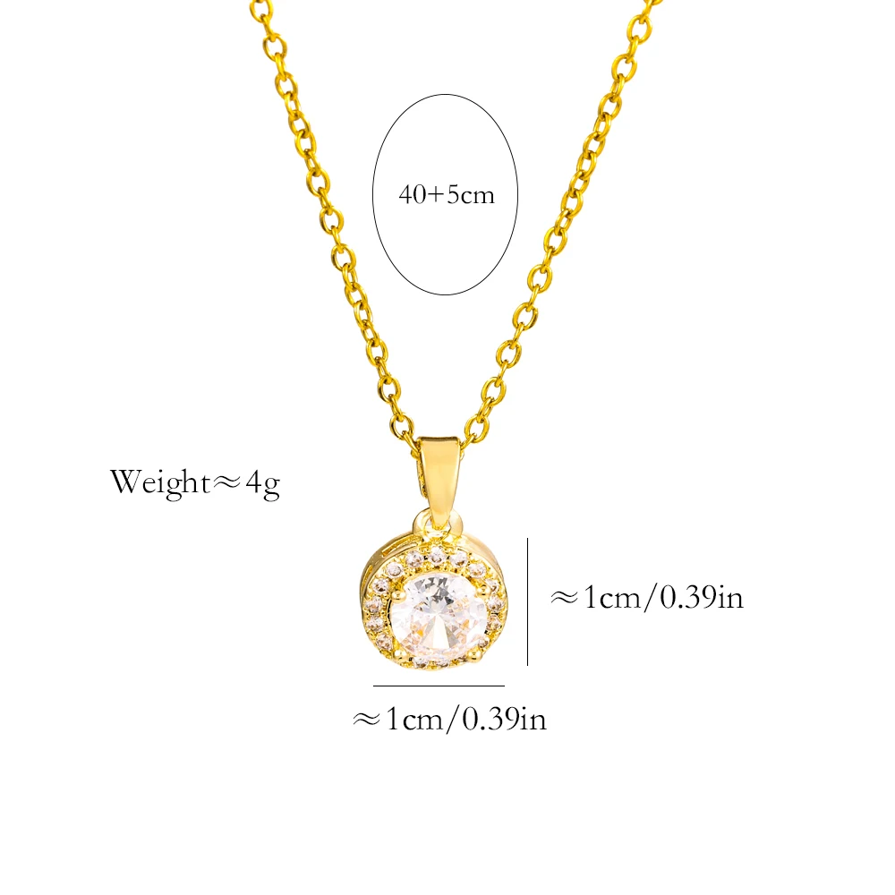 New 18K Gold Plated Zircon Crystal Pendant Necklaces For Women Female Daily Wear Stainless Steel Neck Chain Jewelry Girls Gift
