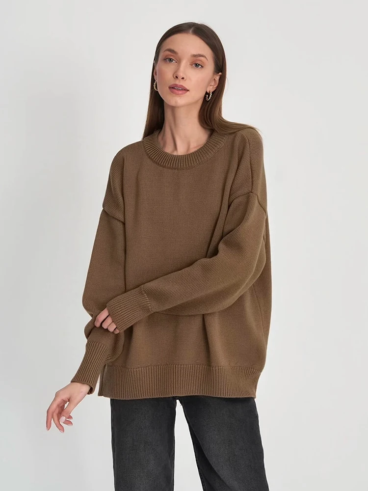 

2024 Women O Neck Knit Sweaters Autumn Winter Thick Warm Pullover Tops Oversized Casual Loose Knitted Jumper Female Sweater