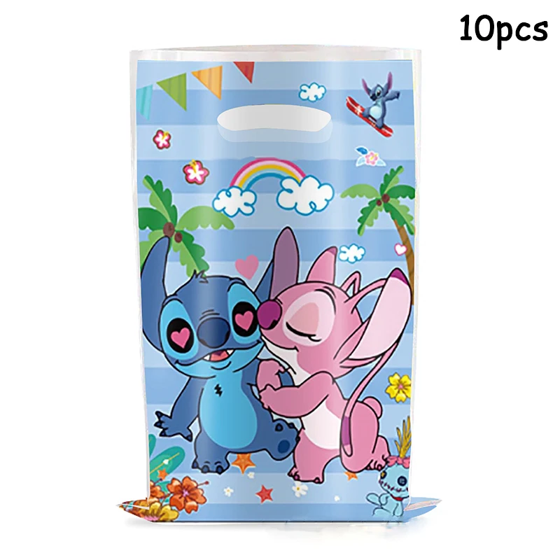 Disney-bolsas de regalo de Lilo & Stitch para niños, 10 piezas, bolsa de dulces para fiesta, azul, puntada, rosa, Ángel, Goodie, cumpleaños