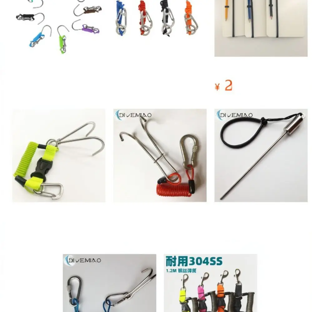 Diving Drift Hook 316 Stainless Steel Single Reef Hook Portable Elastic Coil Lanyard For Divemiao Water Sports Equipment