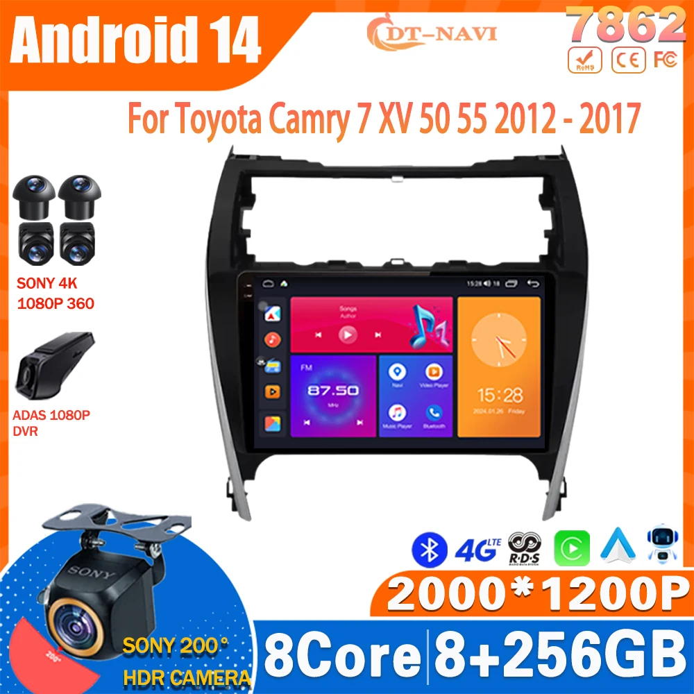 

Android 14 Car Radio For Toyota Camry 7 XV 50 55 2012 - 2017 Car Radio Multimedia Video Player Navigation 4G NO 2Din DVD Carplay