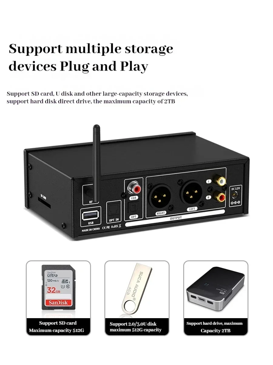 

SUCA AUDIO HP-02 Hi-Fi лихорадка, оптическое волокно, воспроизведение без потерь, цифровой декодер проигрывателя 9038, Bluetooth 5,1, жесткое декодирование DSD512