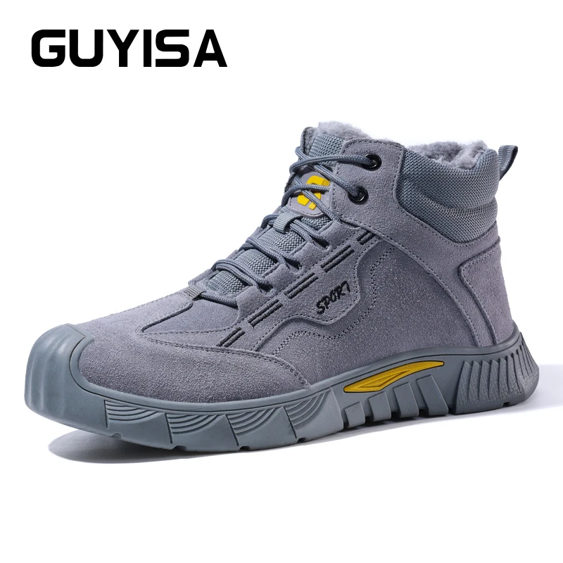 GUYISA Stivali Invernali Scarpe Antinfortunistiche da Uomo Puntale in Acciaio da Lavoro Grigio Taglia 37-47 Anti Smashing - Anti Piercing
