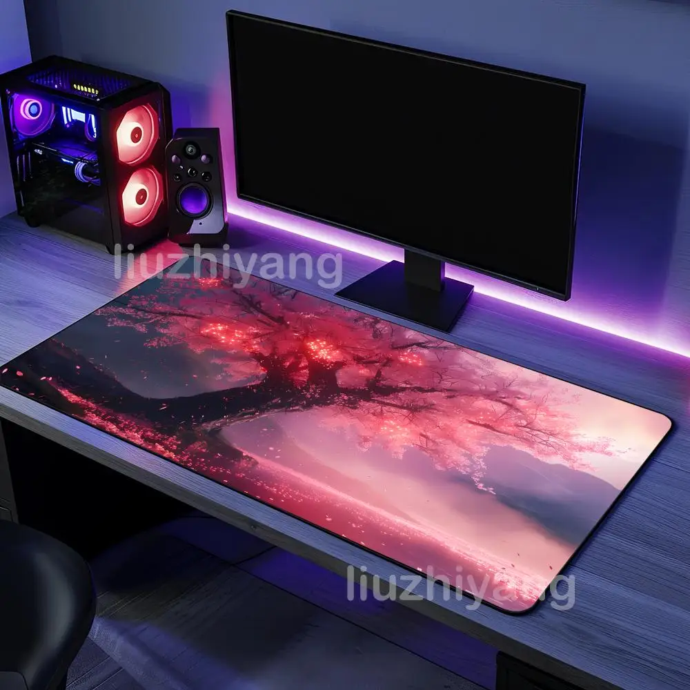 แผ่นรองเมาส์ลายดอกซากุระ XXL ขนาดใหญ่พิเศษ แผ่นรองเมาส์สำหรับเล่นเกมแบบไม่ลื่น แผ่นรองเมาส์สำหรับนักเล่นเกมอีสปอร์ต แผ่นรองเมาส์สำหรับคีย์บอร์ดเกมมิ่งแบบกลไก