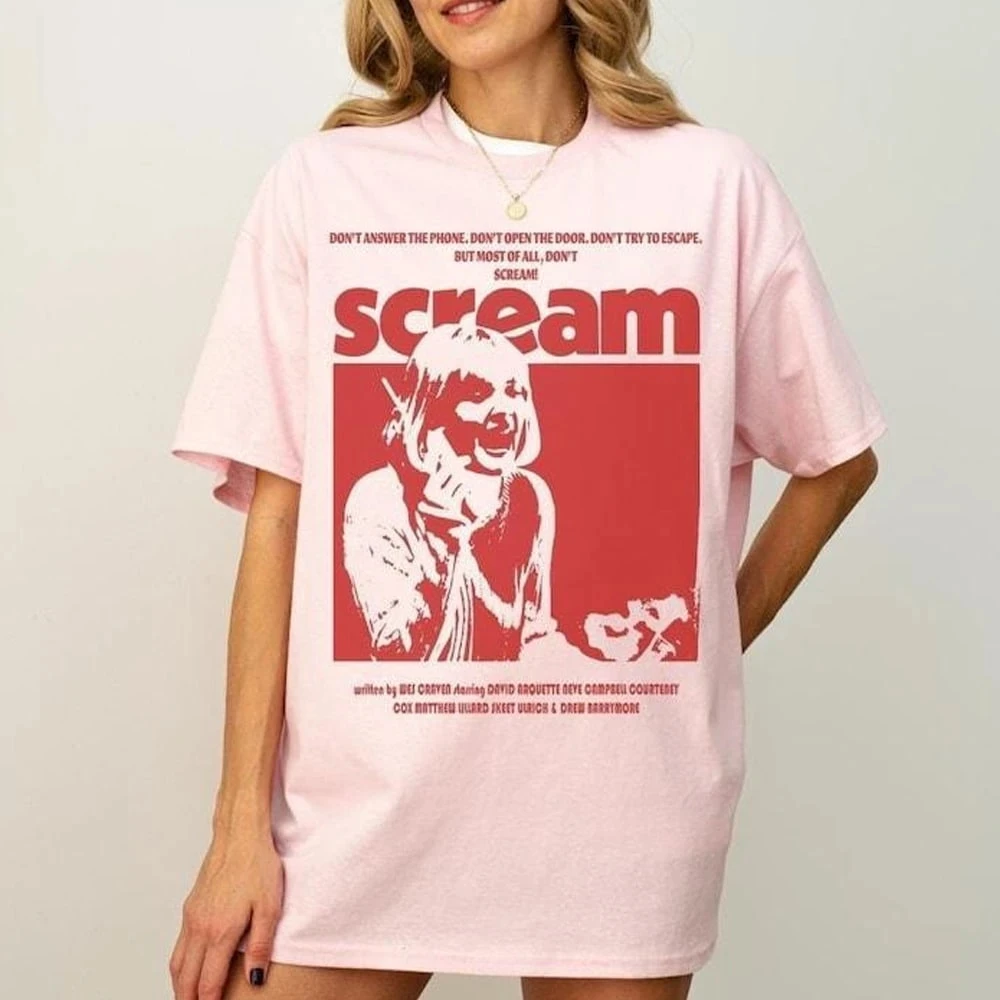 

Футболка в стиле ретро Scream Movie, классический стиль ужасов, Stu Macher Billy Loomis. Повседневный топ унисекс из плотного хлопка с короткими рукавами.