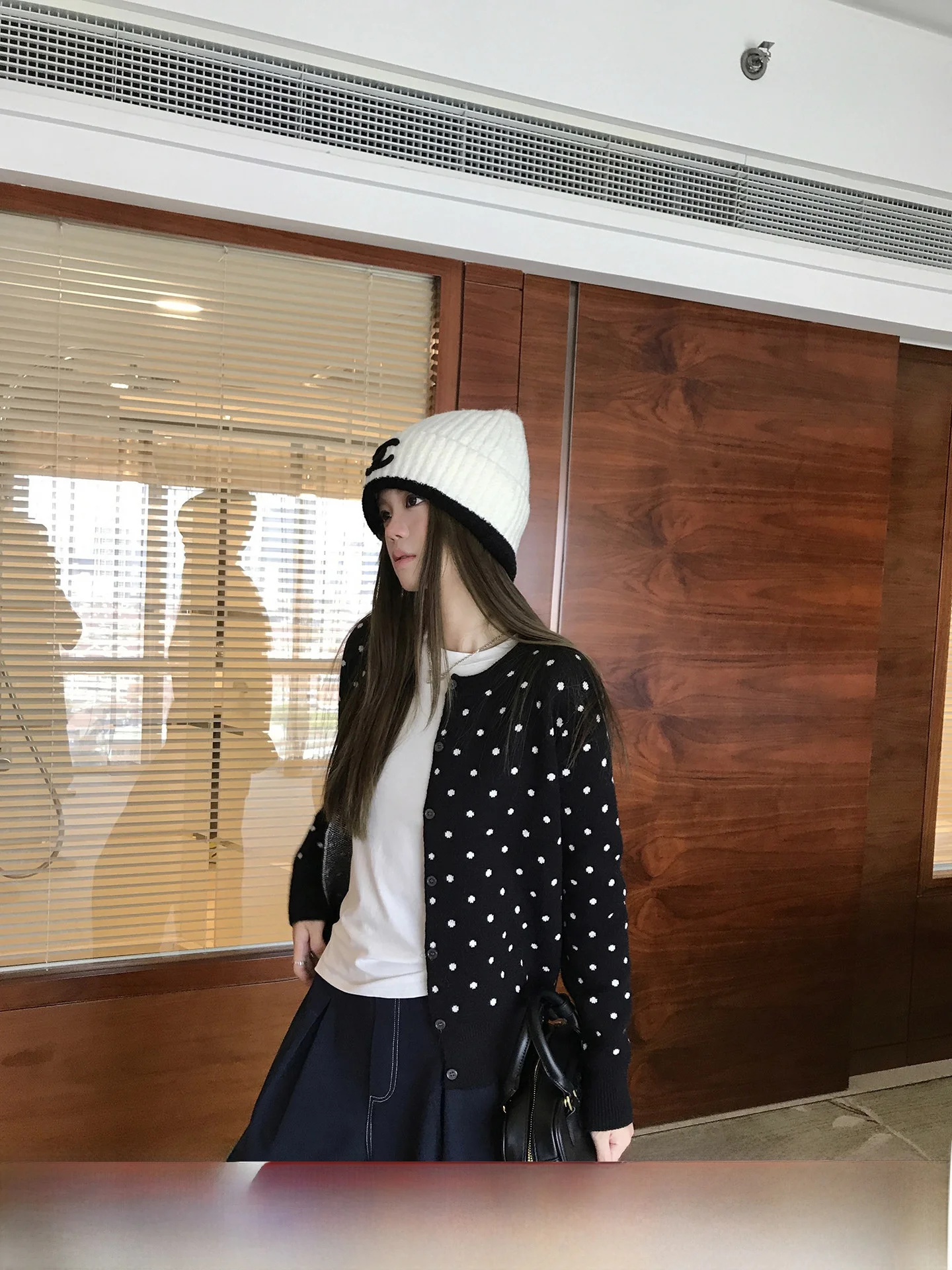 

Anneop Korean Polka Dot Color Blo Long Sve Knitted Sweater Coat for Women Spring Autumn Faionable Loose Fit round Ne