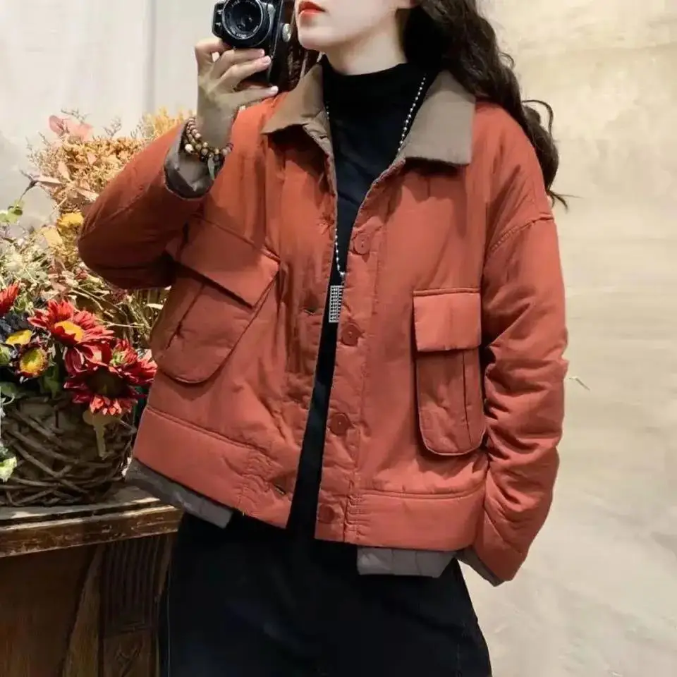 

Women's Cotton Jaet Thin Faionable Loose Casual Korean Sle Autumn Winter Versatile Large Size Trendy Zipper Closure Lon...
