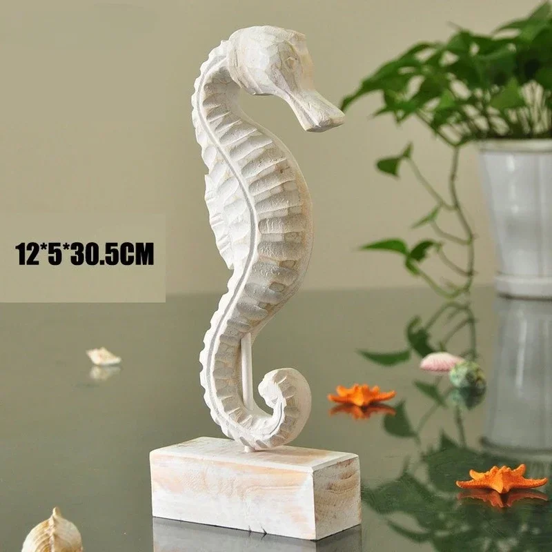 Mediterranean Style Wood Carving Starfish Conch Hippocampus Decorative Accessories for Home Living Room Marine Themed Craft