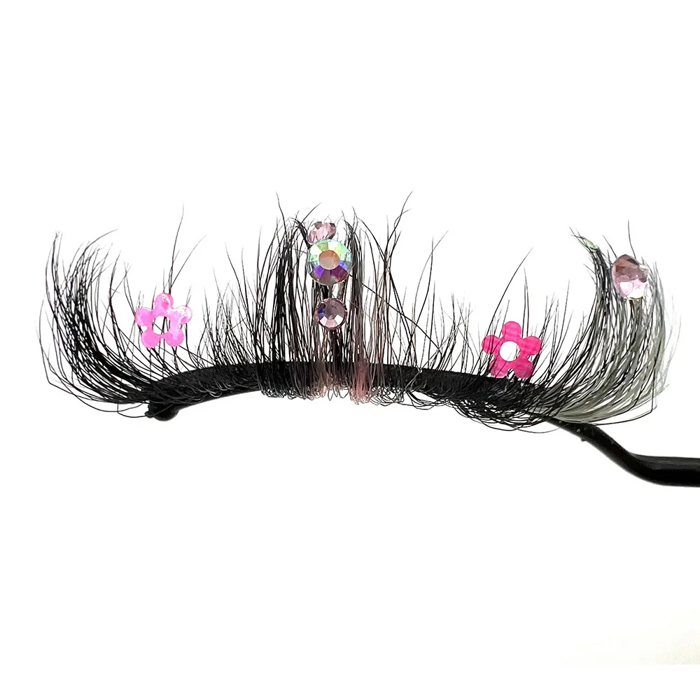 Yiernuo Luminous Dramatic pearl diamond Party Eyelashes glitter lashes strips colored makeup eyelash vendors