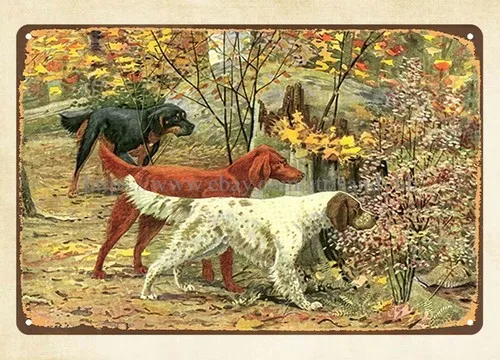 metal poster wall 1919 Dog Print Hunting Dogs by Louis Fuertes tin sign