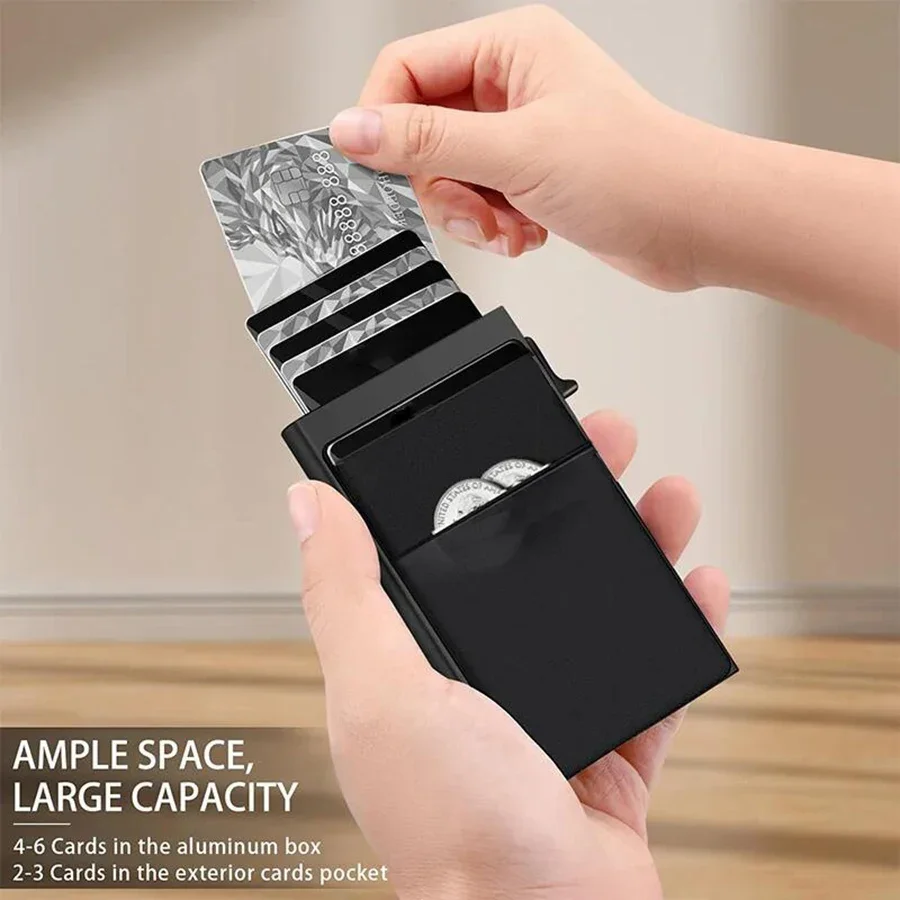 Porta carte di credito Rfid personalizzato Custodia in alluminio pop-up automatico Portafogli sottili e minimalisti Porta carte Portafoglio da uomo Towelie