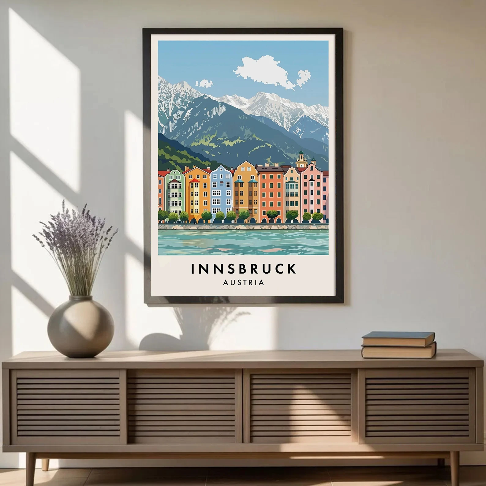 Innsbruck travel prints, Austrian wall art posters, home décor for Alpine travel enthusiasts, city travel posters and gifts.