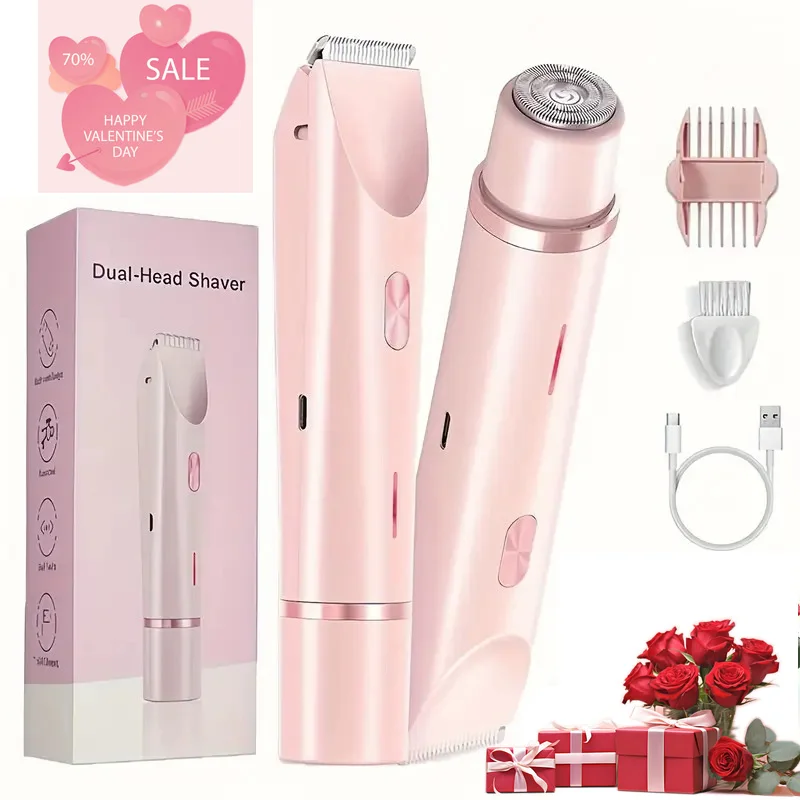 2-in-1 Ladies Electric Hair Trimmer - Bikini Shaving Tool, IPX7 Waterproof Dry/Wet Multi-Use Hair Trimmer, Ceramic Sharp Blades, USB Charging, Suitable for Facial, Underarm, Leg Hair, Portable Personal Hair Care Device, Ideal Travel