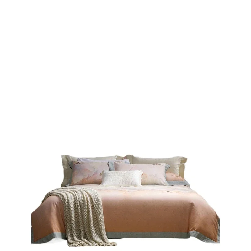Light luxury 200 cotton abraded four-piece set, autumn and winter thickened warm kit, premium bed sheet, bed hat, pure cotton be