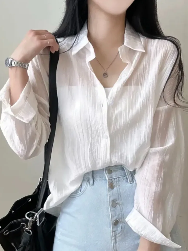 

Шикарный летний дизайн: тонкая солнцезащитная куртка-рубашка с длинными рукавами, свободного кроя, на пуговицах, в корейском стиле, ограниченная серия.