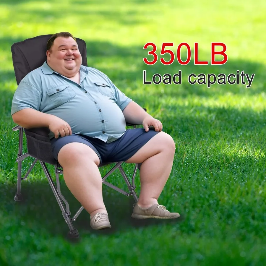 كراسي قابلة للطي في الهواء الطلق بمسند ظهر قابل للتعديل مع تصميم كبير الحجم وحامل أكواب بجيوب جانبية متضمن يدعم ما يصل إلى 350 رطل لكل منهما