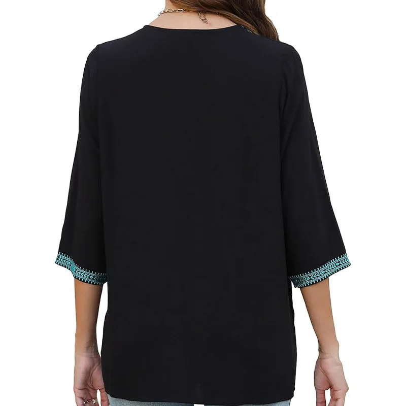 Imagem -06 - Eaeovni Blusa Feminina Boho Bordada Mexicana Camponesa Tradicional Boêmia Manga Roupas Blusa Túnica