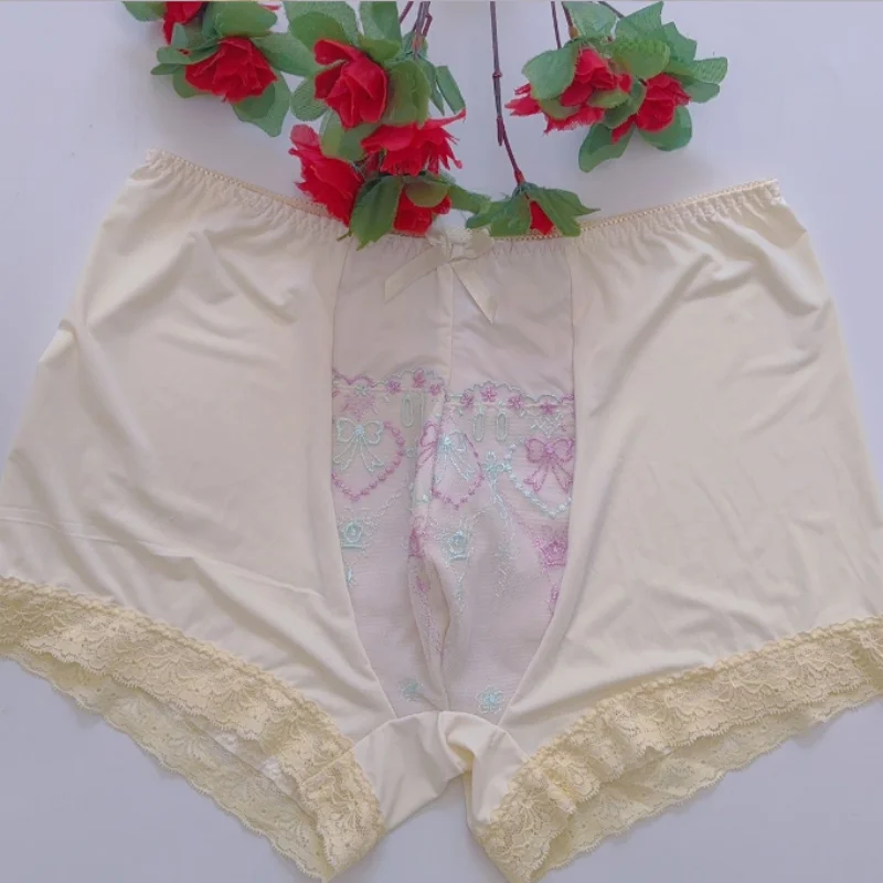 Lace Front Flower Embroidery Convex Pouch Man's Sexy Panties Sissy Ice silk Comfortable Mid Waist Soft Breathable BF Boxers