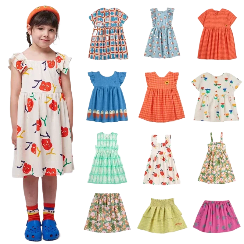 New BC 2025 Summer Children Girls Dress Flower Print Pattern Short Sleeve Kids Casual Dresses Toddle Baby Fashion Brand Clothes