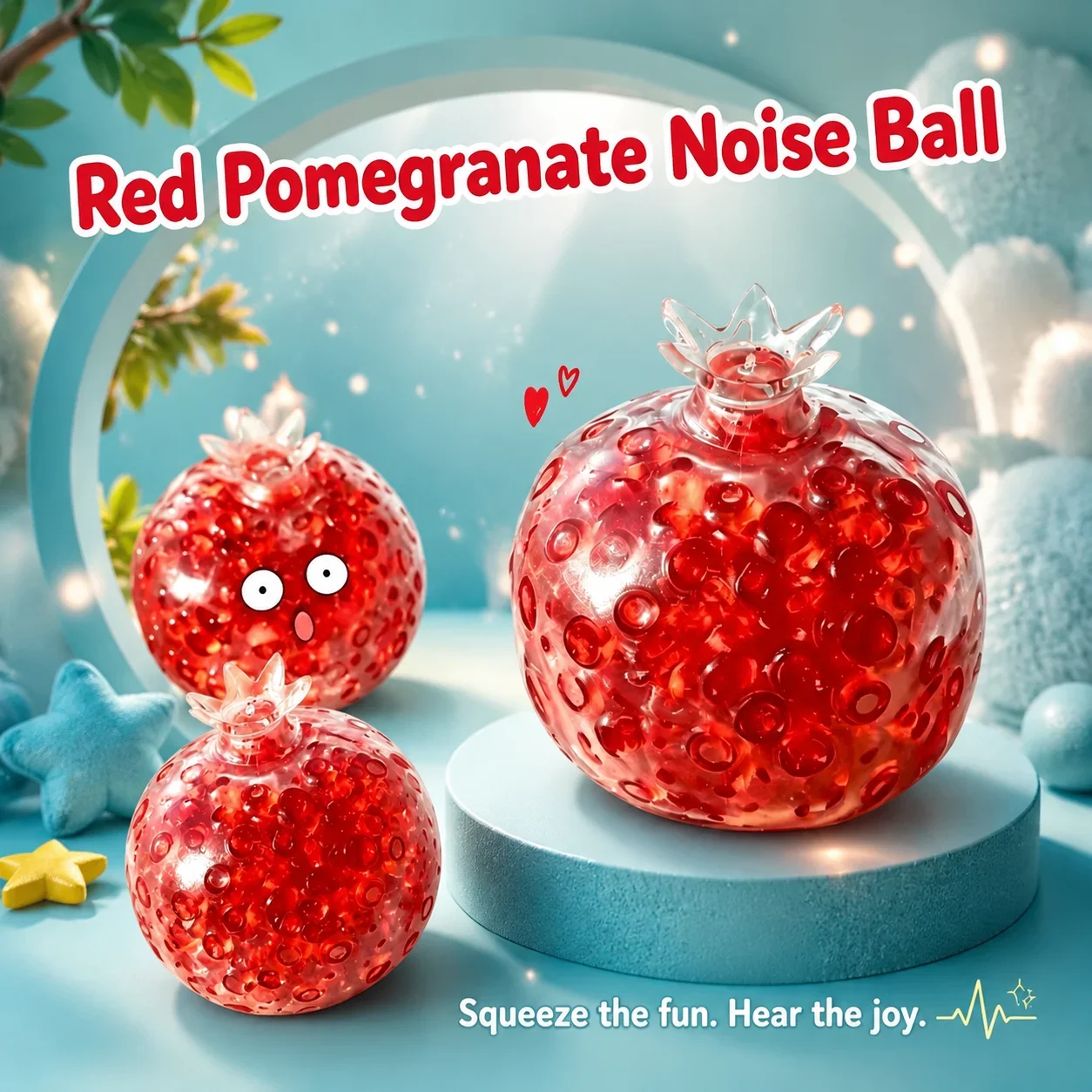 Handmade Red Pomegranate Crunchy Stress Ball Fidget Toys Stretchable Squeeze Pomegranate Ball Relieve Anxiety Toy for Adults