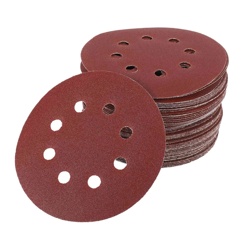 

100Pcs 5 Inch 125Mm Round Sandpaper Eight Hole Disk Sand Sheets Grit 40/60/80/120/240 Hook And Loop Sanding Disc Polish