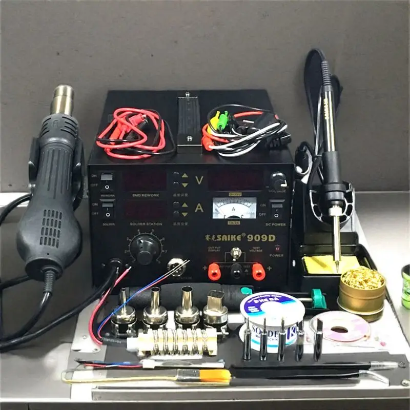 SAIKE 909D 3 in 1 Hot air gun rework station Soldering station power supply soldering machine