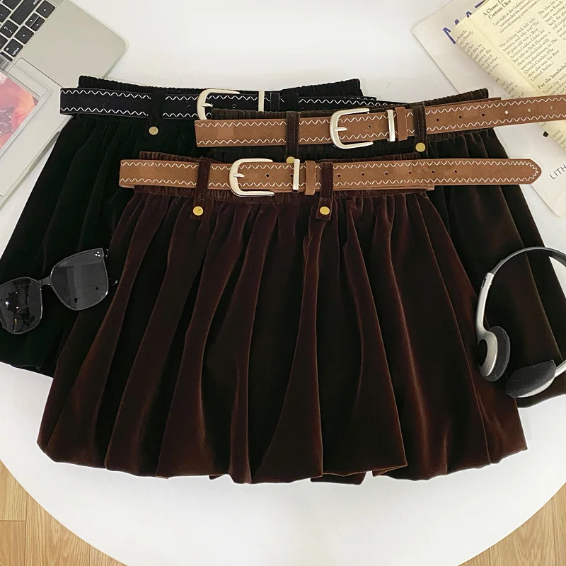 

Вельветовая пышная юбка миди с поясом, плиссированная, с завышенной талией, стройнящая, А-силуэт, повседневная, для города и офиса