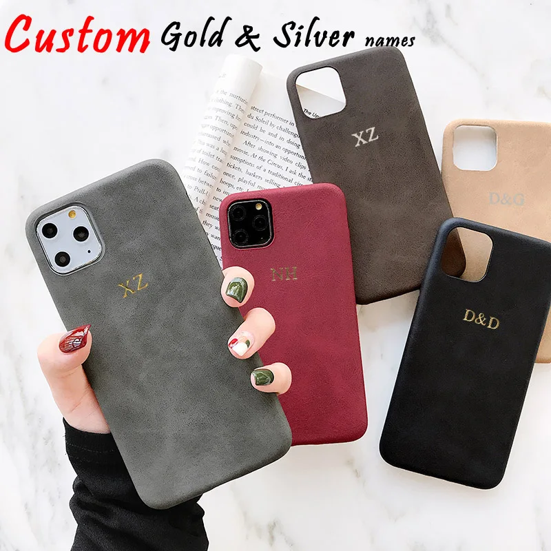 Custom Gold Silver Initial Name Luxury Retro PU Leather Phone Case For iPhone 12 11 Pro X XR XS Max 7 8 Plus Soft 13 mini Covers