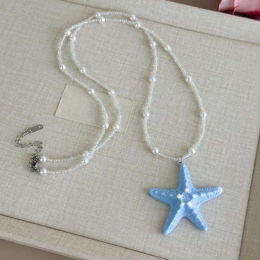Bohemian Starfish Necklace Dopamine Bead Beach Surfer Starfish Choker Splicing Colorful Trendy Beach Necklace Summer