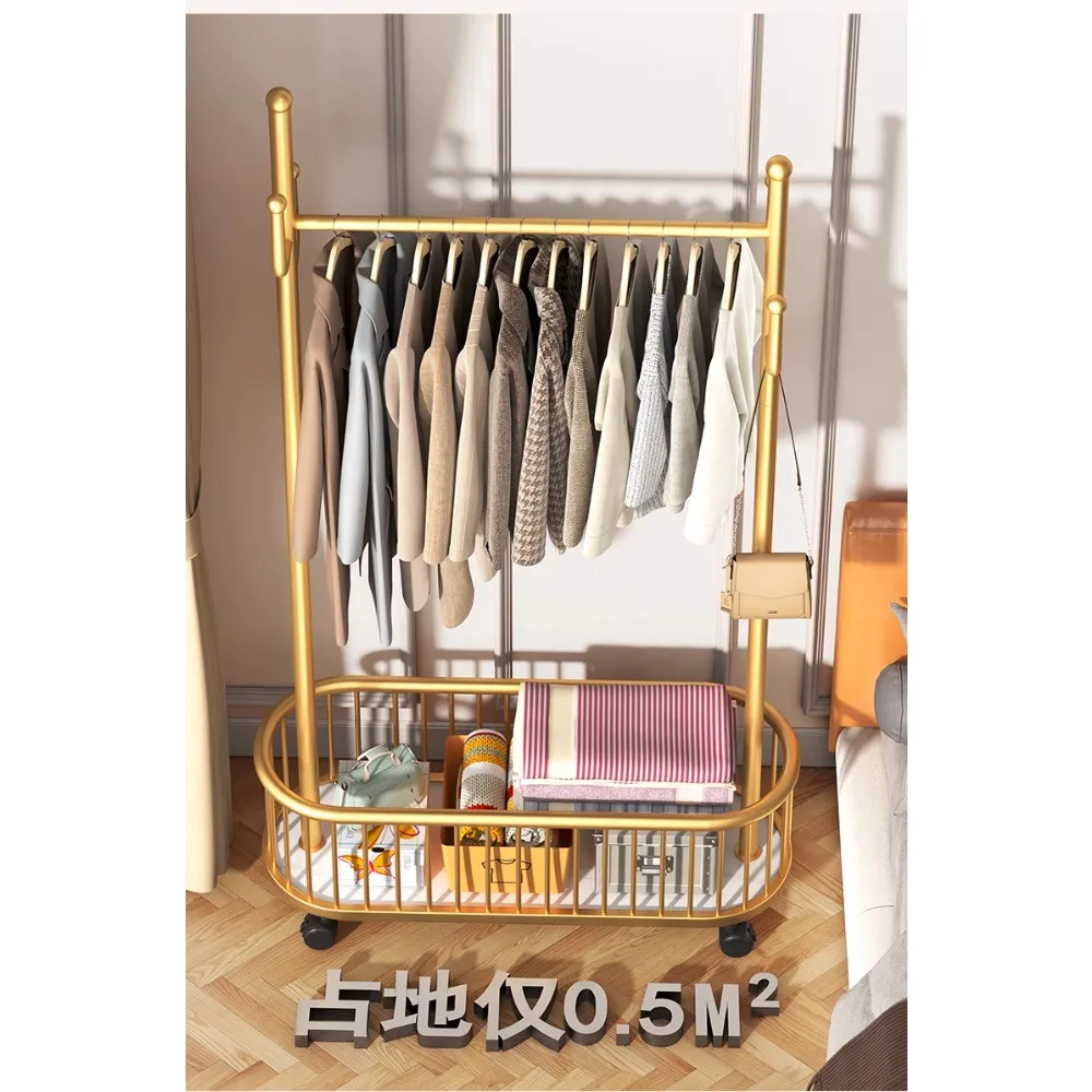 Clothes and hats rack, floor to ceiling, bedroom hanging clothes rack, movable clothes storage rack, internet famous light luxur