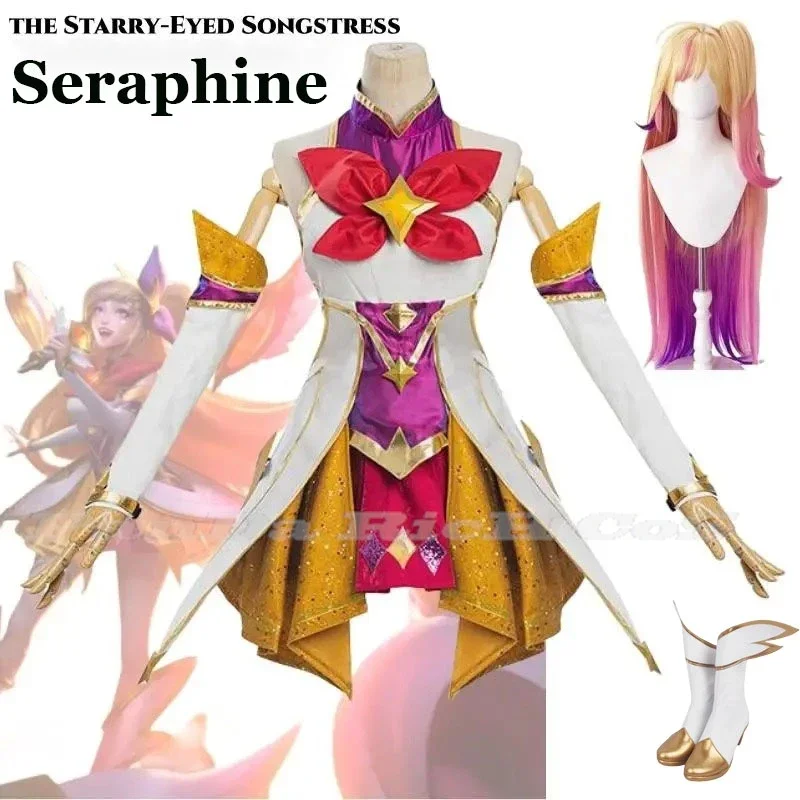 LOL Star Guardian Seraphine Cosplay Costume Game LOL Seraphine Wig Shoes Cosplay Outfit Women Halloween Carnival Suit New Skin