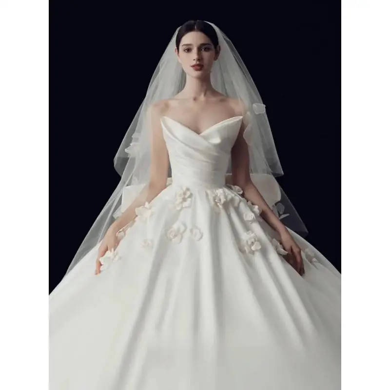 Abiti da sposa Sexy senza spalline in raso lunghezza del pavimento o treno Sweetheart a-line abiti da sposa bianchi/avorio Vestidos De Novia