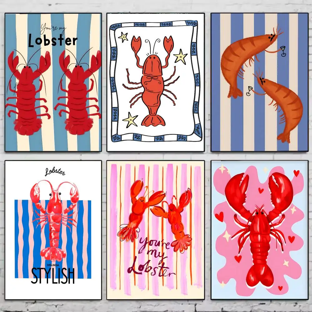 Cute Shrimp Poster Creative Cartoon Illustrations Home Decoration Wall For Living Room Bedroom Home Gift