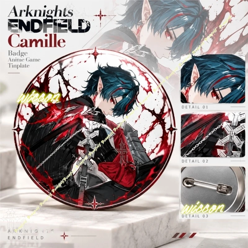 Arknights Endfield Camille Tinplate Badge Game Character Brooch Anime Merch Pin Comic Con Souvenir Small Present Halloween Party