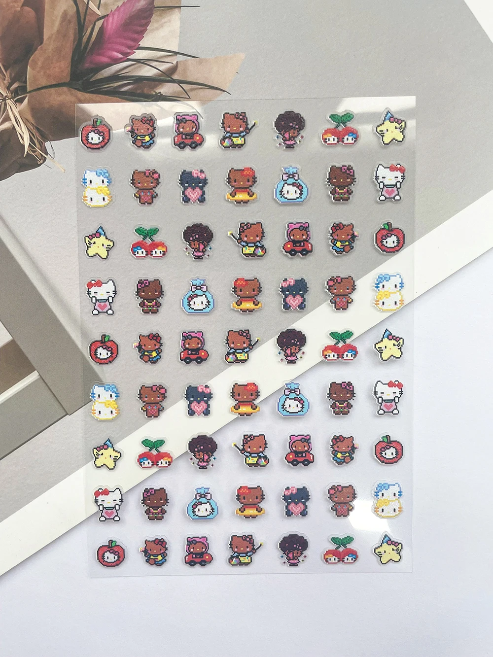 Mini Hellokitty Fruit Food Pixel Art Style علامات الأمتعة ملصقات فنية لتقوم بها بنفسك جراب هاتف أزرار لوحة مفاتيح الكمبيوتر المحمول ملصقات لطيفة