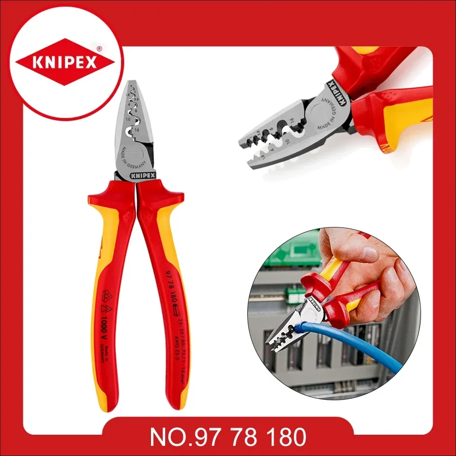 

KNIPEX Crimping Pliers for Wire Ferrules Insulated Electrician Tools with Multi-Component Grips 97 78 180