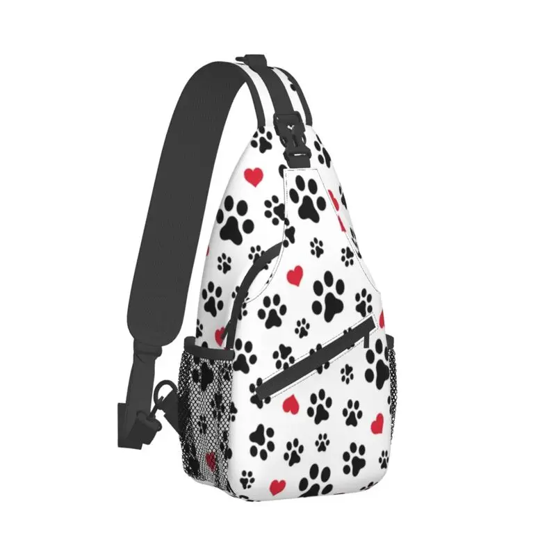 Custom Vintage Dog Paw Cat Heart Love Sling Bag for Men Pet Animal Footprint Gift Crossbody Chest Backpack Shoulder Daypack