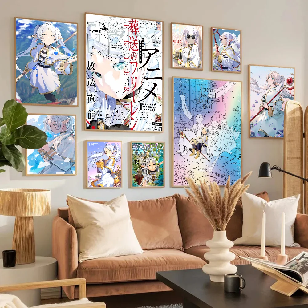 Frieren Anime Girl Poster Anime Posters Sticky Waterproof Paper Sticker Coffee House Bar Kawaii Room Decor