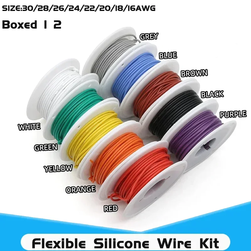 

Stranded Cable Electrical Tinned Copper Wires（5 Colors Mix Kit）30/28/26/24/22/20/18/16AWG Heat Resistant Flexible Silicone Wire
