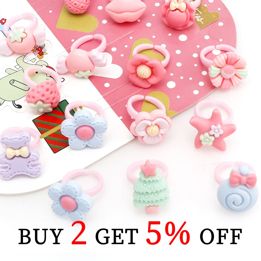 20pc Love Cute Sweet Kids Rings Design Flower Animal Children Jewelry Fashion Multicolor Ring Girls Gifts Princess Suit Kinds