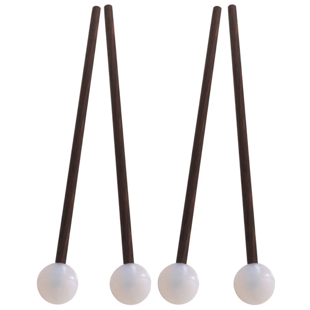 

2 Pairs White Black Drum Mallets Ethereal Percussion Accessories Wood H Rubber Tip Smooth Professional Marimba Xylophone
