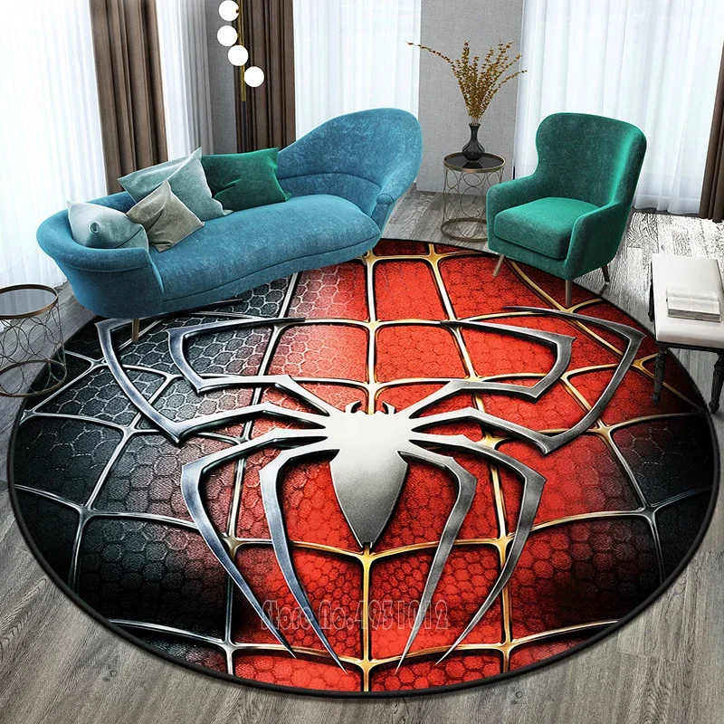 Disney Avengers Spiderman Boys Baby Rug Round Carpet 120cm Crawling Game Non-slip Floor Mat for Kids Bedroom Living Room Decor