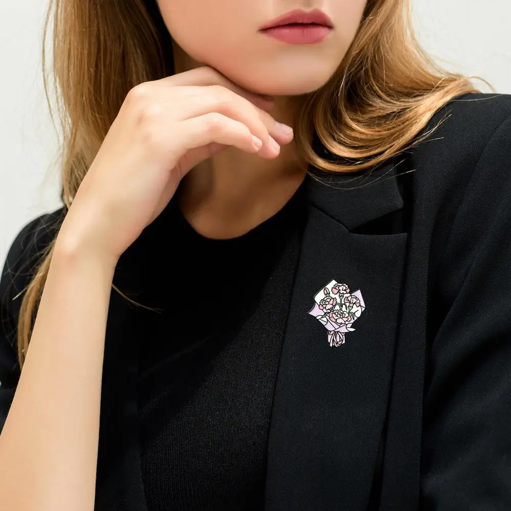 Alloy Flower Pin Enamel Floral Pin Brooch Cartoon Tulips Carnations Lapel Badge Scratch-resistant Mother’s Day for Bags
