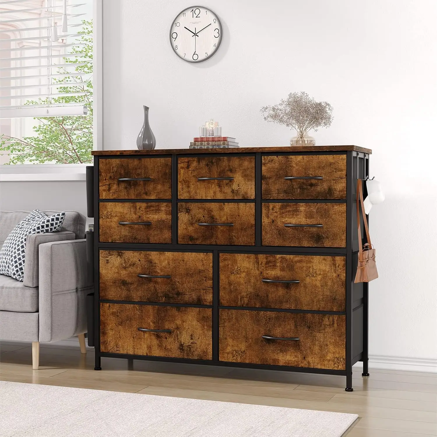 Kommode für Schlafzimmer mit 10, Stoff-Aufbewahrungsschublade, Kleiderschrank, hoher