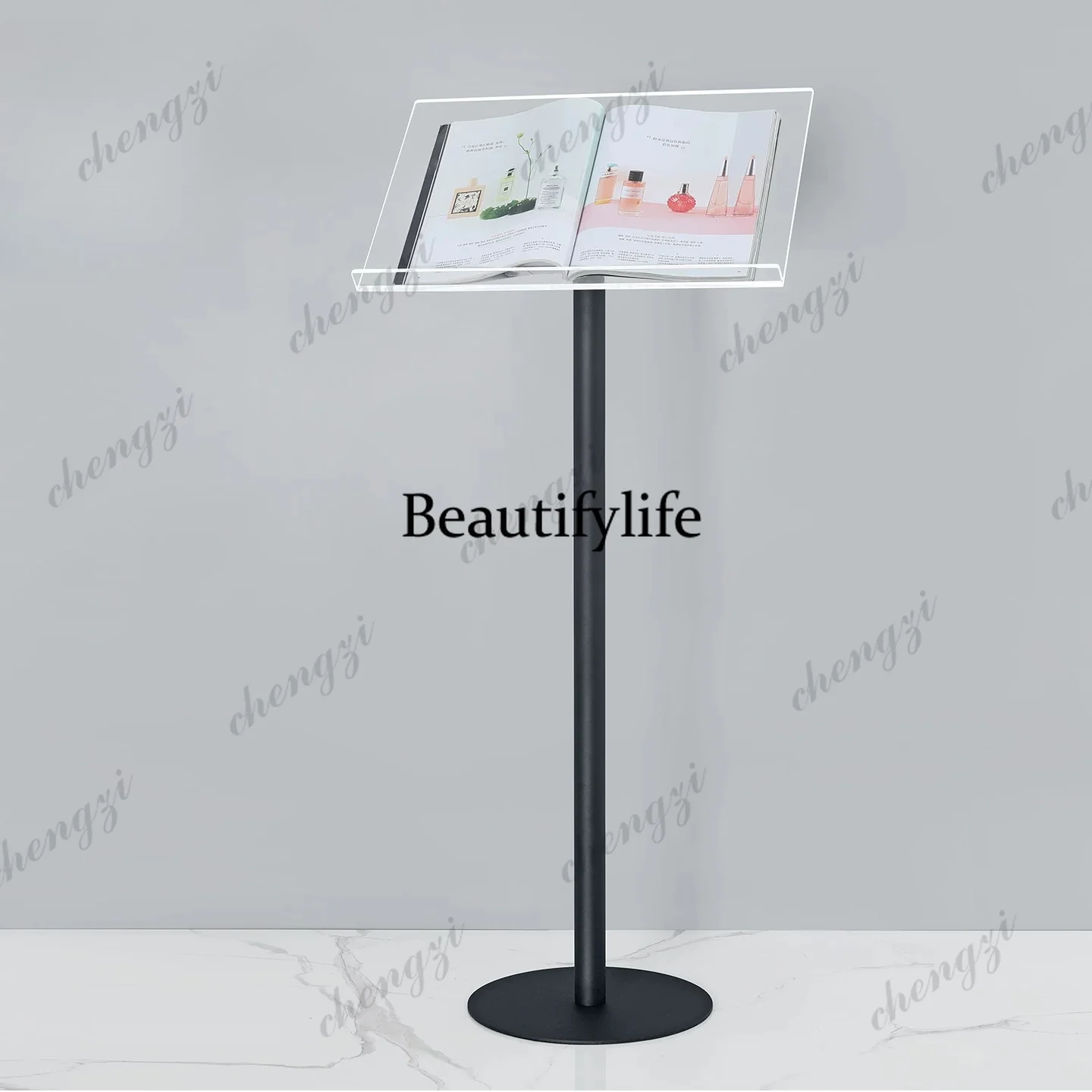 Picture album turning page acrylic magazine rack floor-to-ceiling metal, book pole-type reading display rack