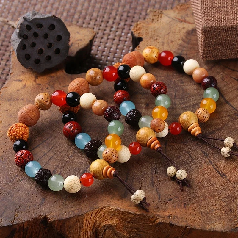 Buddhist Wood Beaded Prayer Bracelet Eighteen Seeds Bodhi Hand String for Men Women Handheld Rosary Buddhist Bead Bracelets