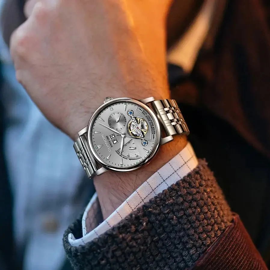 GUANQIN Automatic Mechanical Watch Men Sport Military Fashion Luxury Bussiness Watch Skeleton Tourbillon Wactches For Men