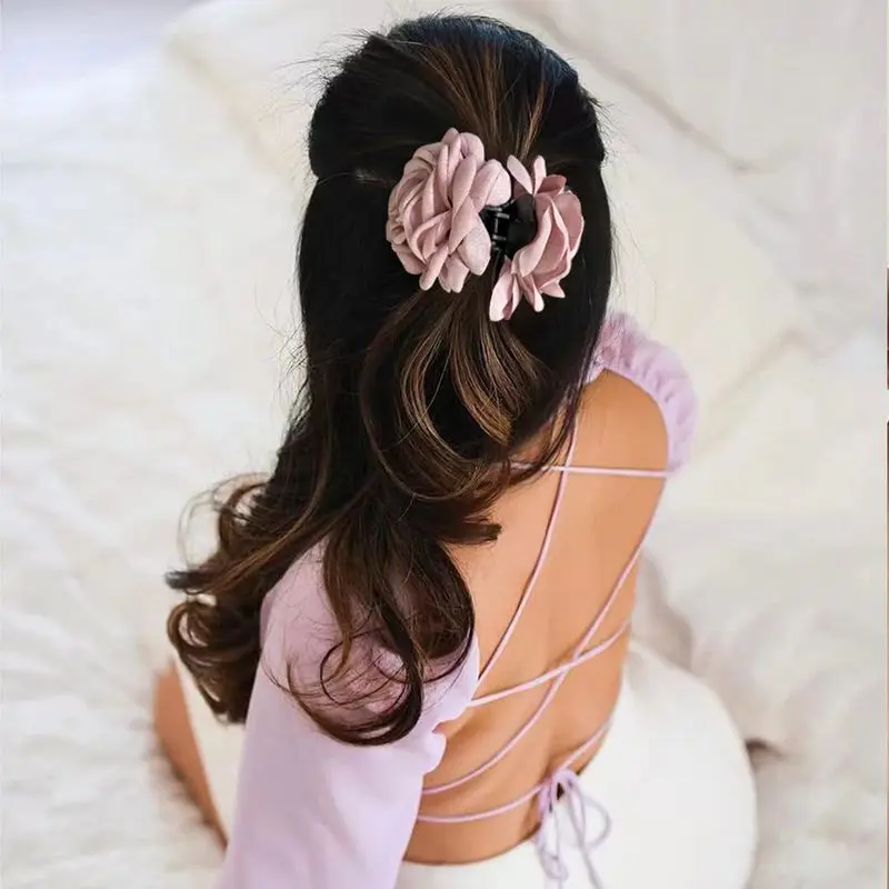 1pc Rose fabric flower claw clip, Amazon popular hair accessory, hair tie, ponytail claw, versatile ball head claw clip