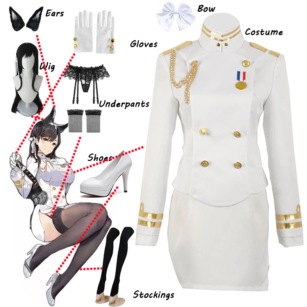 Game Azur Lane Cosplay Takao Atago Cosplay Costume Girls White Dress Battleframe Chokai Navy Uniform Halloween Custom Made