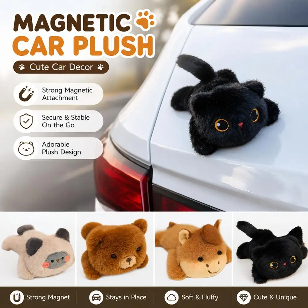 1/2PCS Magnetic Plush Cat Car Decorations, Cute Stuffed Ornament with Magnet for Car Dashboard Side Mirror Refrigerator Locker